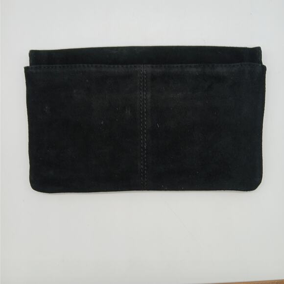 Forever 21 Suede 100% Leather Envelope Clutch Bag Handbag Gold-Tone Clasp Black - Picture 2 of 7
